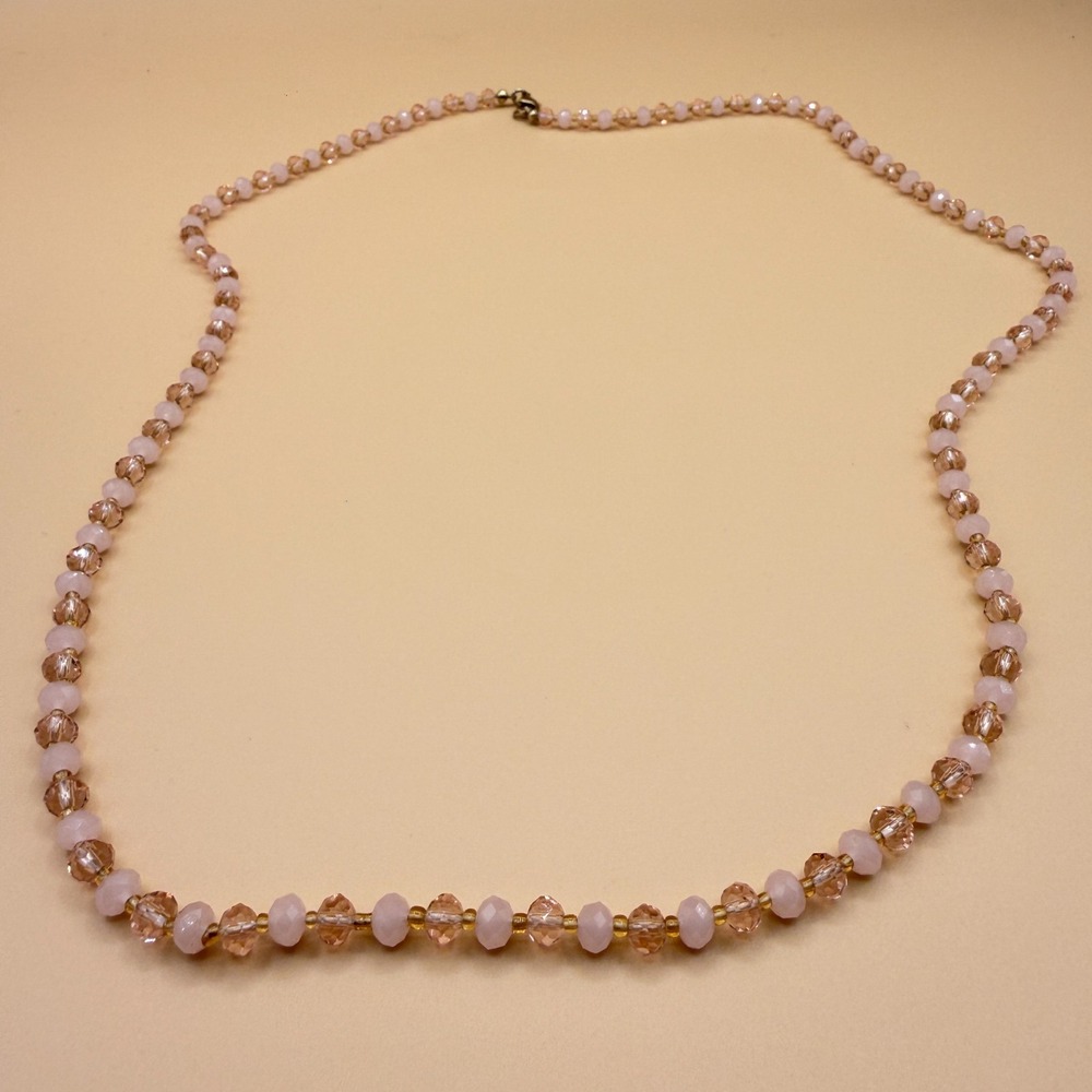 Pink Champagne Faceted Beaded Necklace Crystal Coquette Layering Jewelry Gift